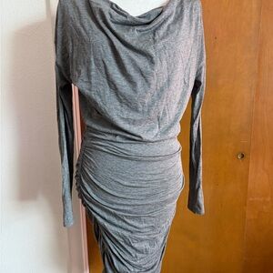 Athleta Gray Ruched Long Sleeve Dress XS Draped Neck Bodycon